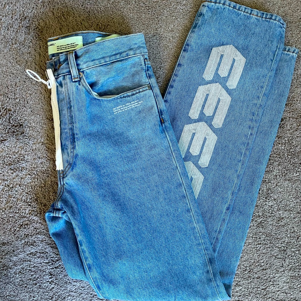 Embroidered arrow straight leg jeans OFF WHITE Size 27